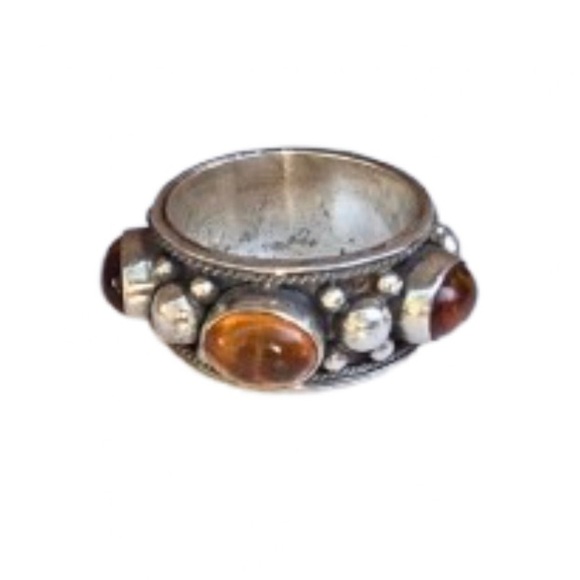 Vintage Sterling Silver Amber Cabochon Ring Sz 7-3/4 - Picture 11 of 12